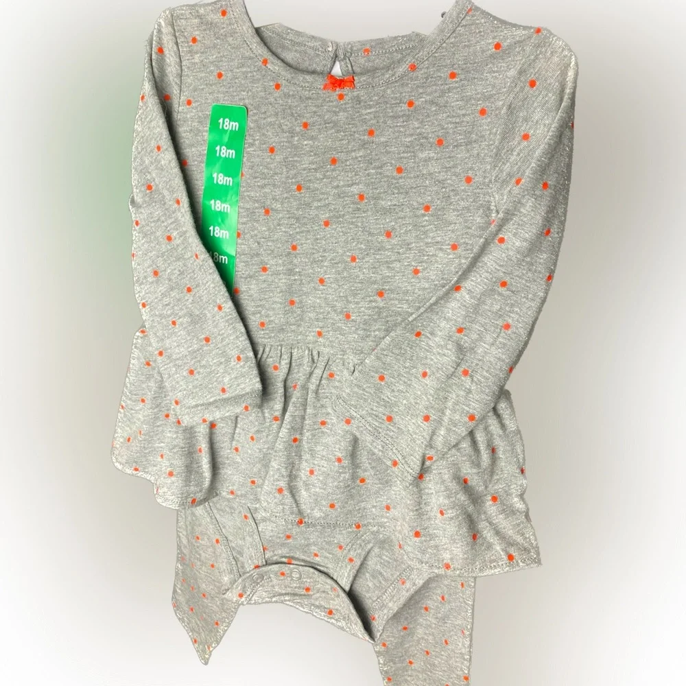 NWT Grey Polka dot peplum onesie with matching leggings